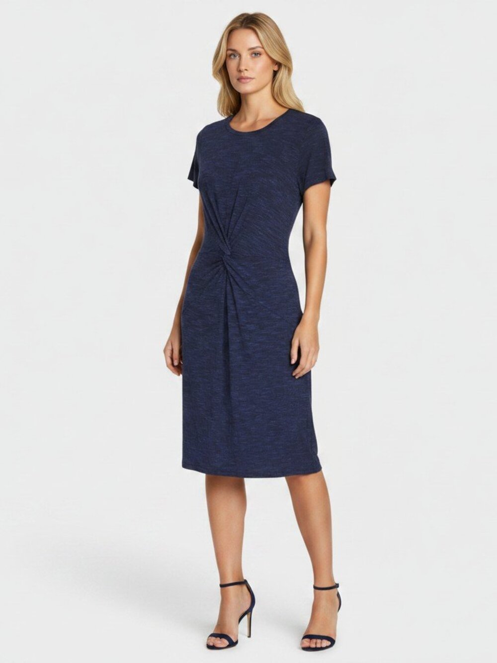 Apt 9 Dress Womens S Blue Black Marled Twist Front T Shirt Knee Length